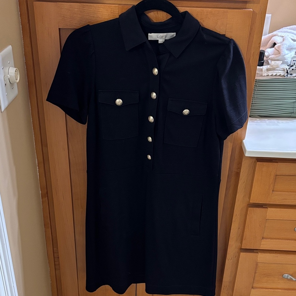 Loft women petite Black Short Sleeve Dress